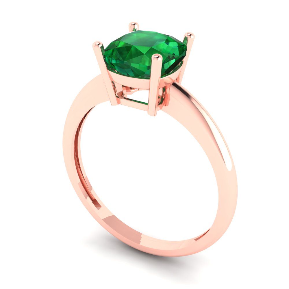 2 cttw Simulated Emerald Solitaire  Engagement Ring - Solid Gold (Cushion Cut,7mm)