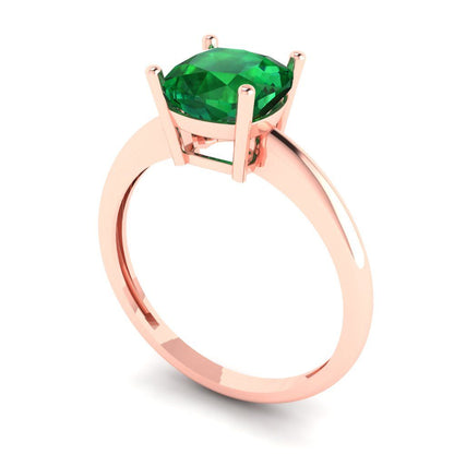 2 cttw Simulated Emerald Solitaire  Engagement Ring - Solid Gold (Cushion Cut,7mm)