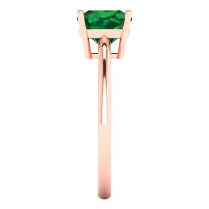 2 cttw Simulated Emerald Solitaire  Engagement Ring - Solid Gold (Cushion Cut,7mm)