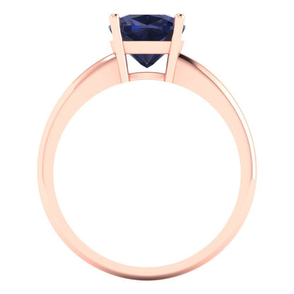 2 cttw Simulated Blue Sapphire Solitaire  Engagement Ring - Solid Gold (Cushion Cut,7mm)