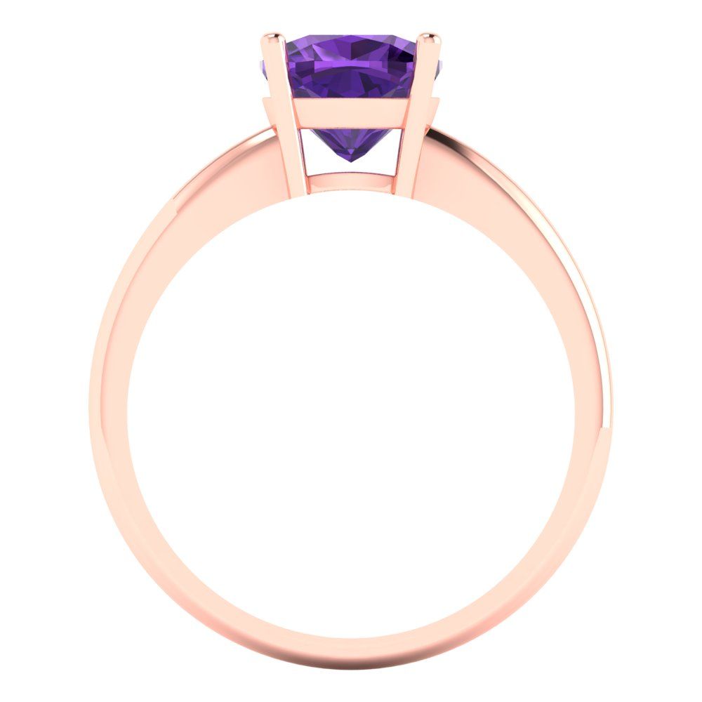 2 cttw Natural Amethyst Solitaire  Engagement Ring - Solid Gold (Cushion Cut,7mm)