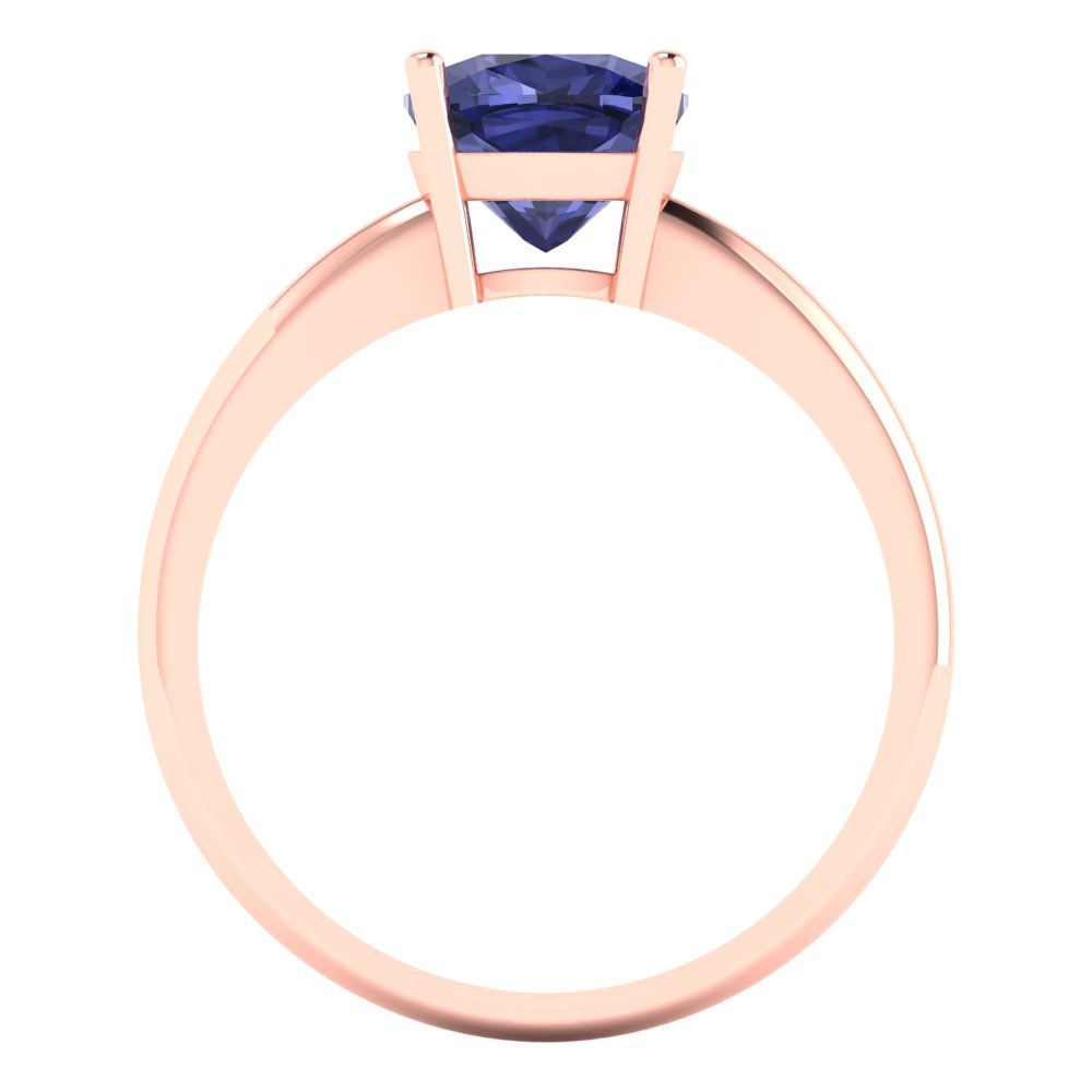 2 cttw Simulated Tanzanite Solitaire  Engagement Ring - Solid Gold (Cushion Cut,7mm)