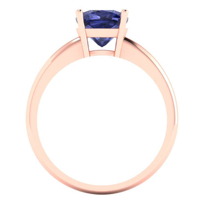 2 cttw Simulated Tanzanite Solitaire  Engagement Ring - Solid Gold (Cushion Cut,7mm)