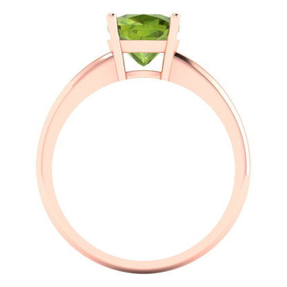 2 cttw Natural Peridot Solitaire  Engagement Ring - Solid Gold (Cushion Cut,7mm)