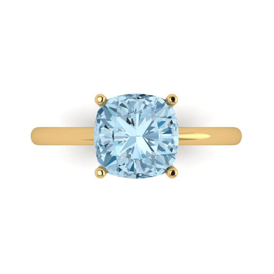2.5 cttw Natural Sky Blue Topaz Solitaire  Engagement Ring - Solid Yellow Gold (VVS1, Cushion Cut,8mm)