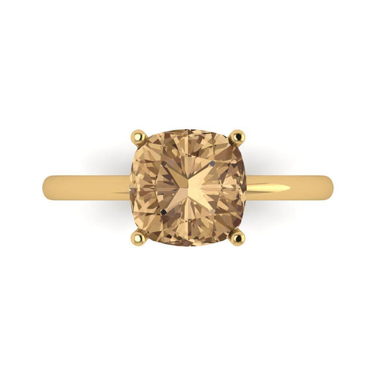 2.5 cttw Zirconia Simulated Champagne Diamond Solitaire  Engagement Ring - Solid Yellow Gold (VVS1, Cushion Cut,8mm)