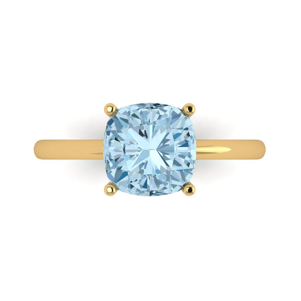2.5 cttw Natural Swiss Blue Topaz Solitaire  Engagement Ring - Solid Gold (Cushion Cut,8mm)