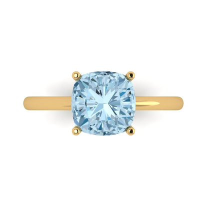 2.5 cttw Natural Swiss Blue Topaz Solitaire  Engagement Ring - Solid Gold (Cushion Cut,8mm)