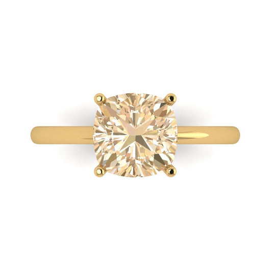 2.5 cttw Natural Morganite Solitaire  Engagement Ring - Solid Yellow Gold (VVS1, Cushion Cut,8mm)