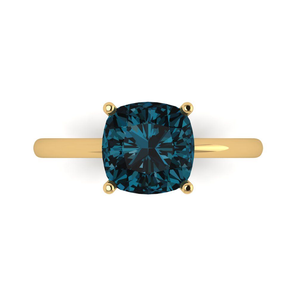 2.5 cttw Natural London Blue Topaz Solitaire  Engagement Ring - Solid Gold (Cushion Cut,8mm)
