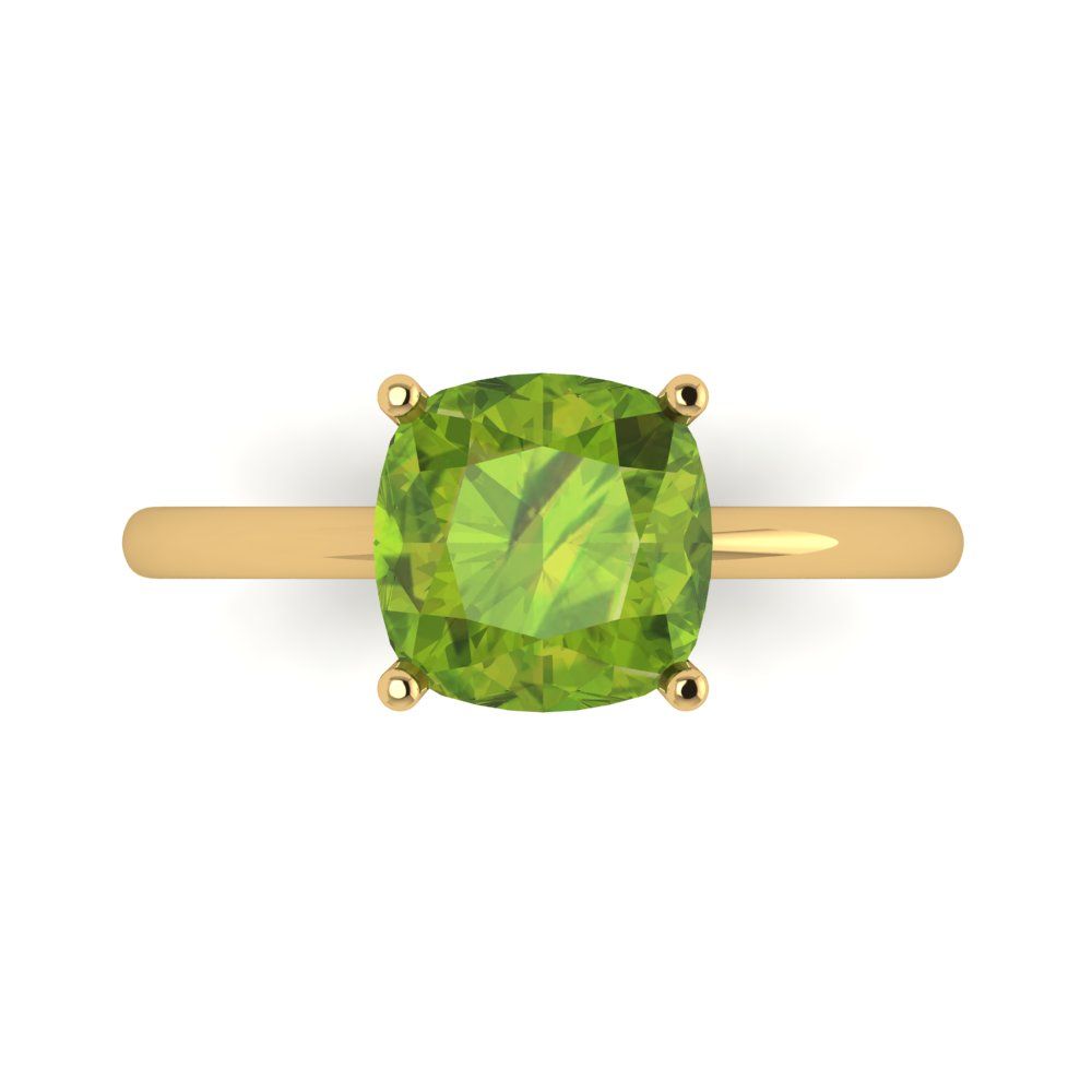 2.5 cttw Natural Peridot Solitaire  Engagement Ring - Solid Gold (Cushion Cut,8mm)