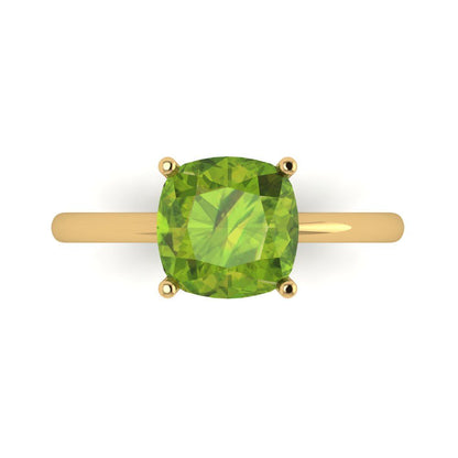 2.5 cttw Natural Peridot Solitaire  Engagement Ring - Solid Gold (Cushion Cut,8mm)