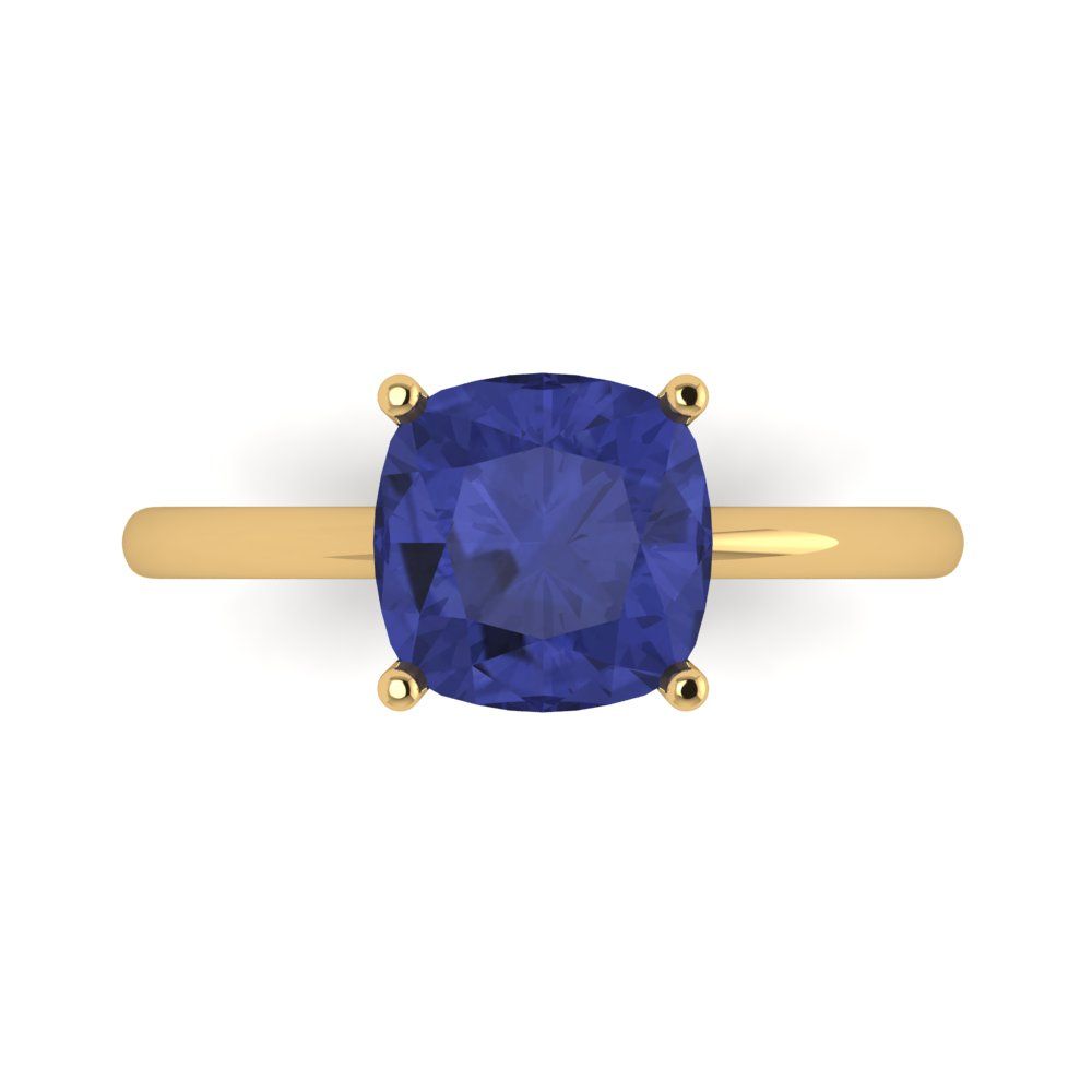 2.5 cttw Simulated Tanzanite Solitaire  Engagement Ring - Solid Gold (Cushion Cut,8mm)