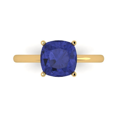 2.5 cttw Simulated Tanzanite Solitaire  Engagement Ring - Solid Gold (Cushion Cut,8mm)