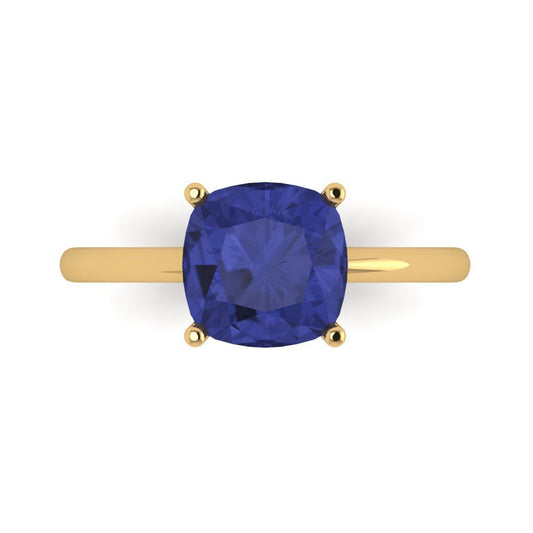 2.5 cttw Simulated Tanzanite Solitaire  Engagement Ring - Solid Yellow Gold (VVS1, Cushion Cut,8mm)