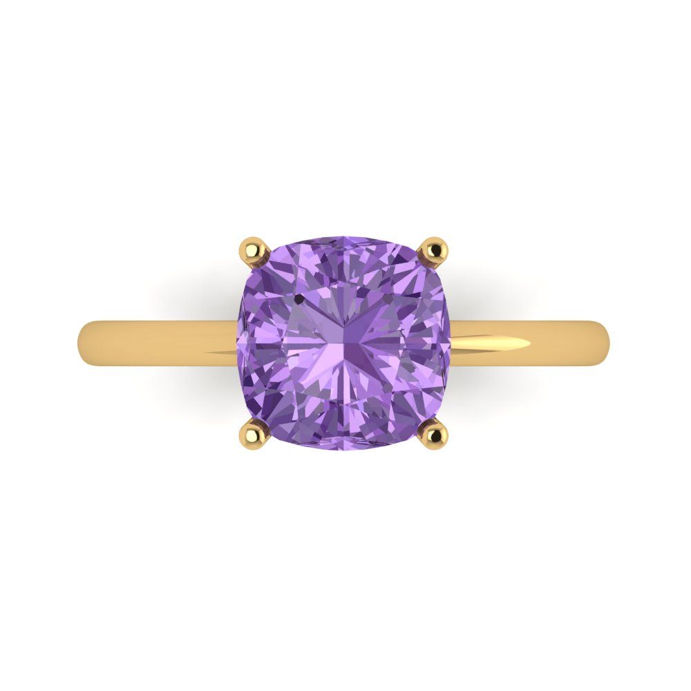 2.5 cttw Simulated Alexandrite Solitaire  Engagement Ring - Solid Gold (Cushion Cut,8mm)