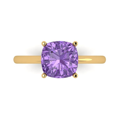 2.5 cttw Simulated Alexandrite Solitaire  Engagement Ring - Solid Gold (Cushion Cut,8mm)