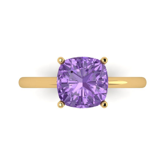 2.5 cttw Simulated Alexandrite Solitaire  Engagement Ring - Solid Yellow Gold (VVS1, Cushion Cut,8mm)