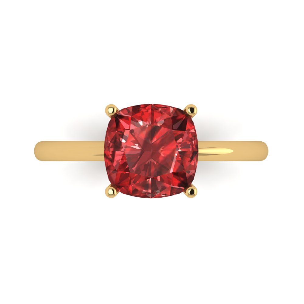 2.5 cttw Natural Garnet Solitaire  Engagement Ring - Solid Gold (Cushion Cut,8mm)