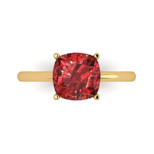 2.5 cttw Natural Garnet Solitaire  Engagement Ring - Solid Yellow Gold (VVS1, Cushion Cut,8mm)