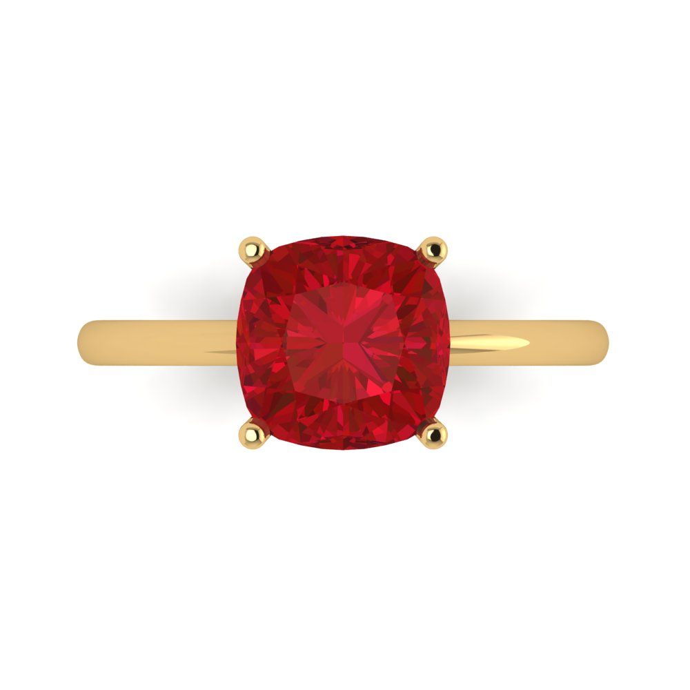 2.5 cttw Simulated Ruby Solitaire  Engagement Ring - Solid Yellow Gold (VVS1, Cushion Cut,8mm)