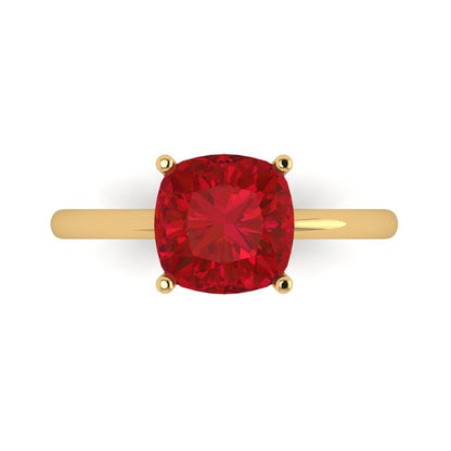 2.5 cttw Simulated Ruby Solitaire  Engagement Ring - Solid Yellow Gold (VVS1, Cushion Cut,8mm)