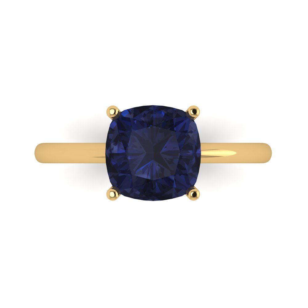 2.5 cttw Simulated Blue Sapphire Solitaire  Engagement Ring - Solid Gold (Cushion Cut,8mm)