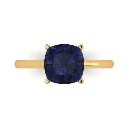 2.5 cttw Simulated Blue Sapphire Solitaire  Engagement Ring - Solid Gold (Cushion Cut,8mm)