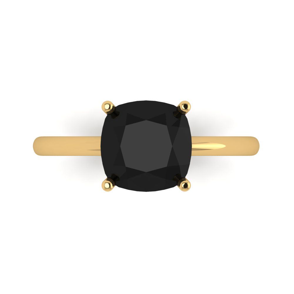 2.5 cttw Natural Onyx Solitaire  Engagement Ring - Solid Gold (Cushion Cut,8mm)