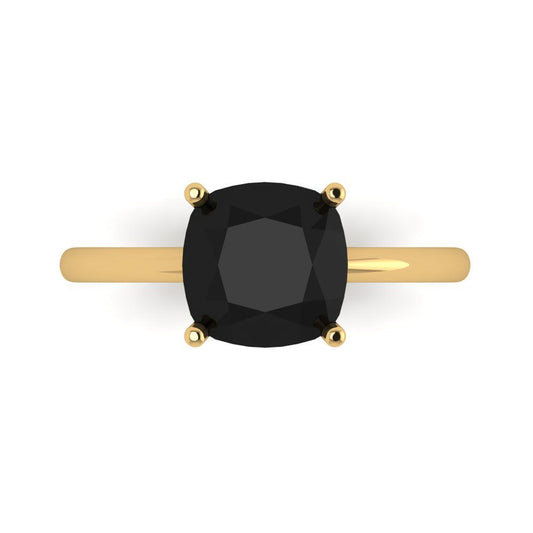 2.5 cttw Natural Onyx Solitaire  Engagement Ring - Solid Yellow Gold (VVS1, Cushion Cut,8mm)