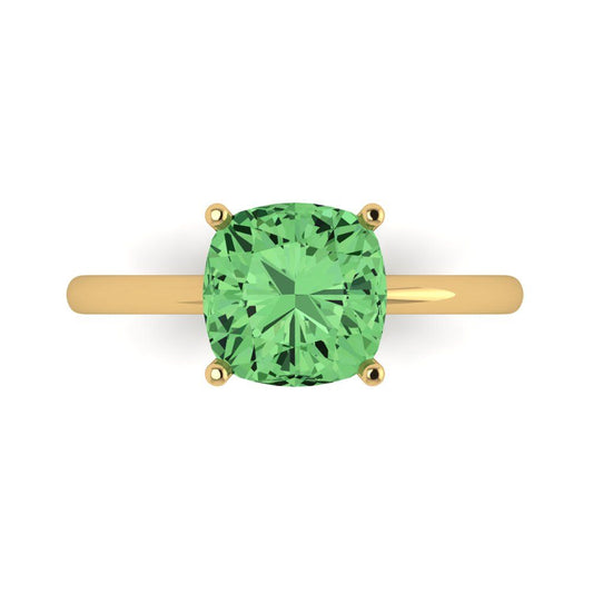 2.5 cttw Zirconia Simulated Green Diamond Solitaire  Engagement Ring - Solid Yellow Gold (VVS1, Cushion Cut,8mm)