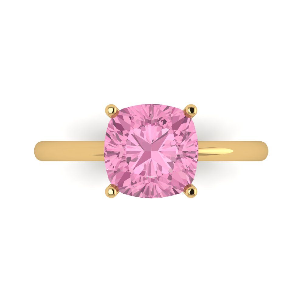 2.5 cttw Zirconia Simulated Pink Diamond Solitaire  Engagement Ring - Solid Gold (VVS1, Cushion Cut,8mm)