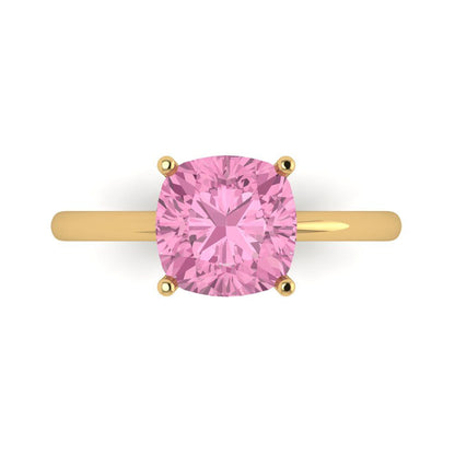 2.5 cttw Zirconia Simulated Pink Diamond Solitaire  Engagement Ring - Solid Gold (VVS1, Cushion Cut,8mm)