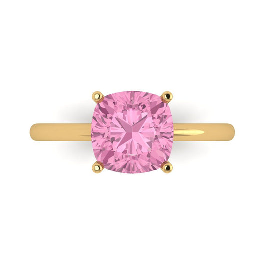2.5 cttw Zirconia Simulated Pink Diamond Solitaire  Engagement Ring - Solid Yellow Gold (VVS1, Cushion Cut,8mm)