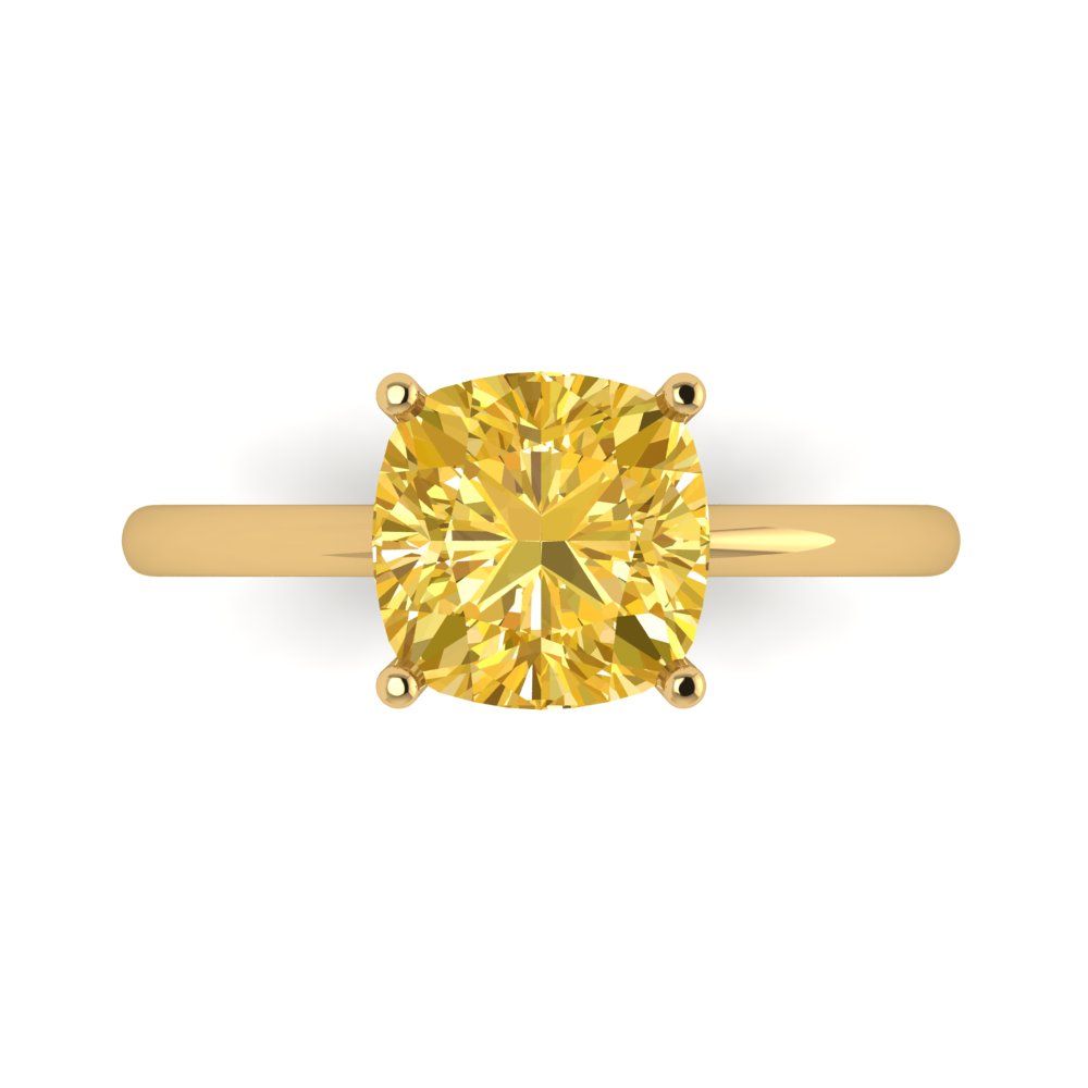 2.5 cttw Zirconia Simulated Yellow Diamond Solitaire  Engagement Ring - Solid Gold (VVS1, Cushion Cut,8mm)
