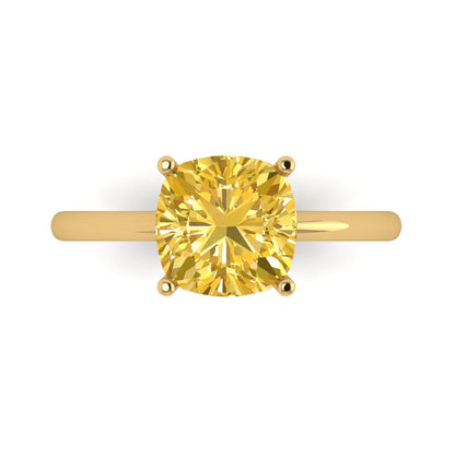 2.5 cttw Zirconia Simulated Yellow Diamond Solitaire  Engagement Ring - Solid Gold (VVS1, Cushion Cut,8mm)