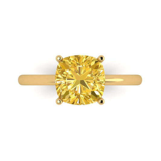 2.5 cttw Zirconia Simulated Yellow Diamond Solitaire  Engagement Ring - Solid Yellow Gold (VVS1, Cushion Cut,8mm)
