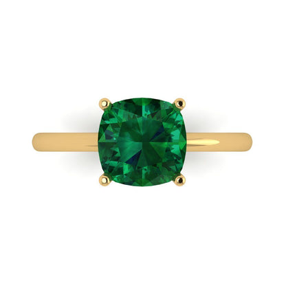 2.5 cttw Simulated Emerald Solitaire  Engagement Ring - Solid Gold (Cushion Cut,8mm)