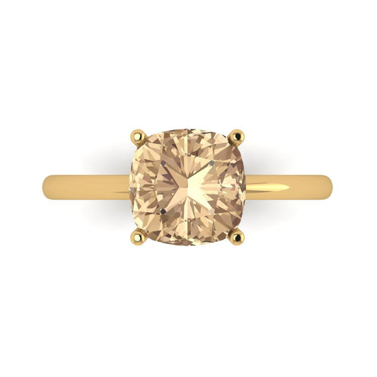 2.5 cttw Yellow Moissanite Solitaire  Engagement Ring - Solid Yellow Gold (VVS1, Cushion Cut,8mm)