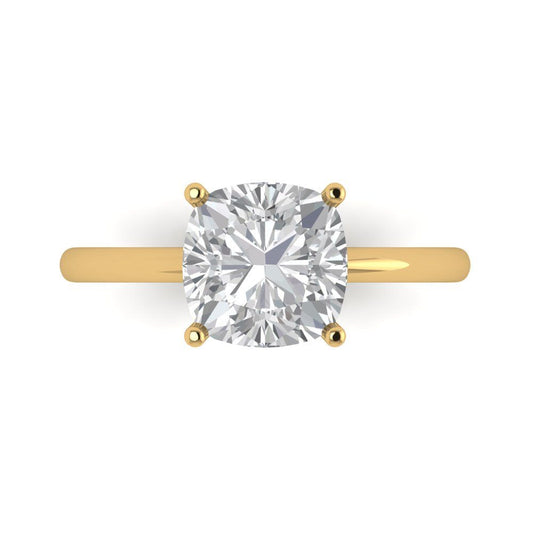 2.5 cttw Zirconia Simulated Diamond Solitaire  Engagement Ring - Solid Yellow Gold (VVS1, Cushion Cut,8mm)