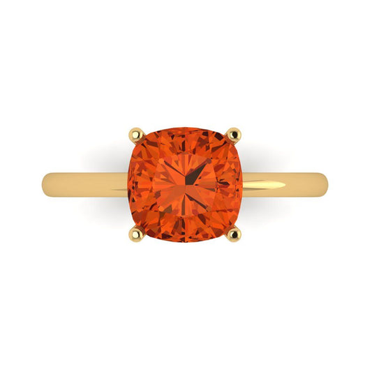 2.5 cttw Zirconia Simulated Red Diamond Solitaire  Engagement Ring - Solid Yellow Gold (VVS1, Cushion Cut,8mm)