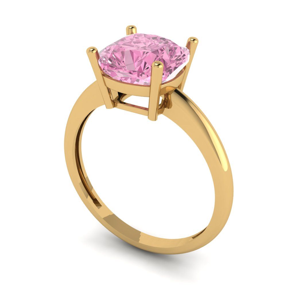 2.5 cttw Zirconia Simulated Pink Diamond Solitaire  Engagement Ring - Solid Gold (VVS1, Cushion Cut,8mm)