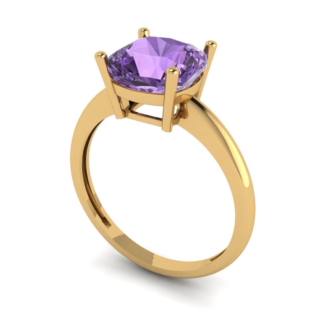 2.5 cttw Simulated Alexandrite Solitaire  Engagement Ring - Solid Gold (Cushion Cut,8mm)