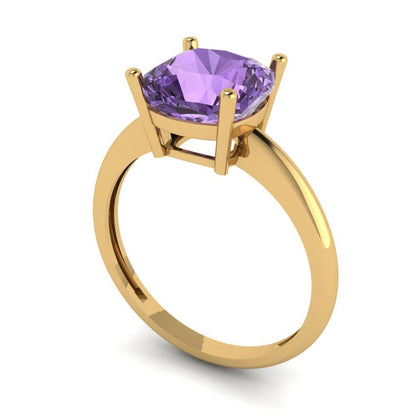 2.5 cttw Simulated Alexandrite Solitaire  Engagement Ring - Solid Gold (Cushion Cut,8mm)
