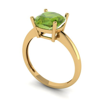 2.5 cttw Natural Peridot Solitaire  Engagement Ring - Solid Gold (Cushion Cut,8mm)