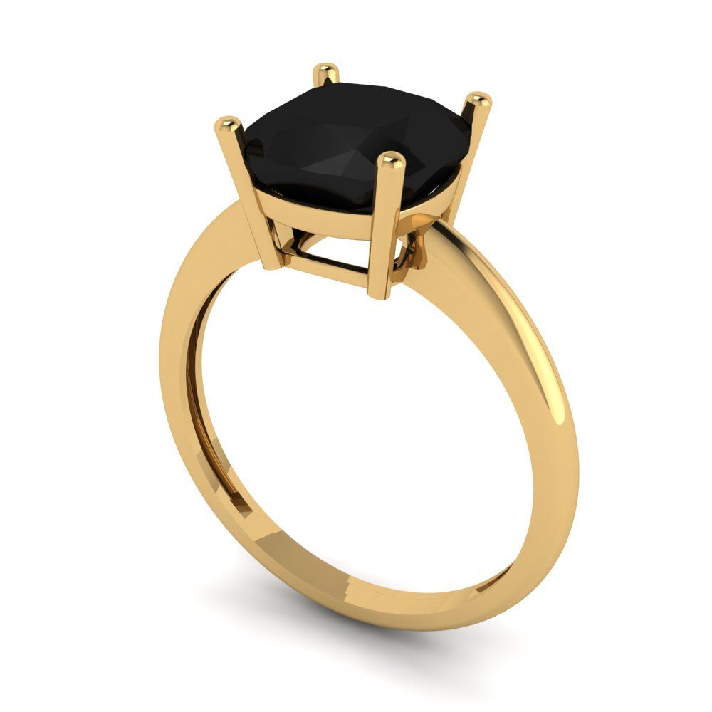 2.5 cttw Natural Onyx Solitaire  Engagement Ring - Solid Gold (Cushion Cut,8mm)