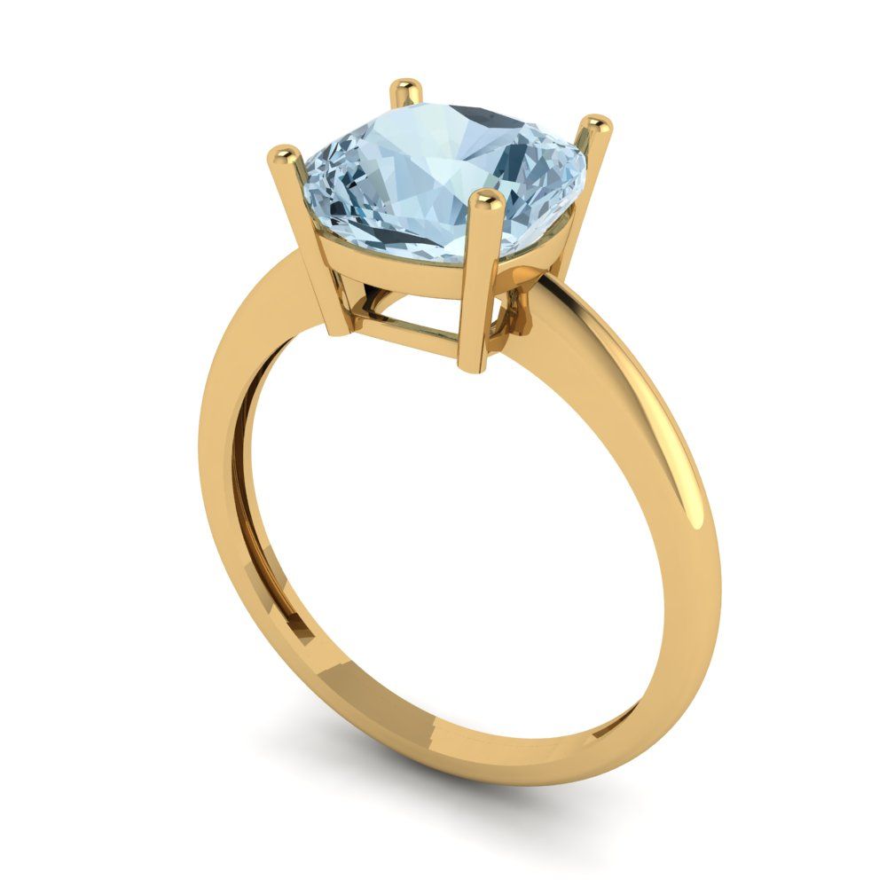 2.5 cttw Zirconia Simulated Blue Diamond Solitaire  Engagement Ring - Solid Gold (VVS1, Cushion Cut,8mm)