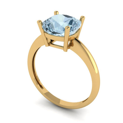 2.5 cttw Zirconia Simulated Blue Diamond Solitaire  Engagement Ring - Solid Gold (VVS1, Cushion Cut,8mm)