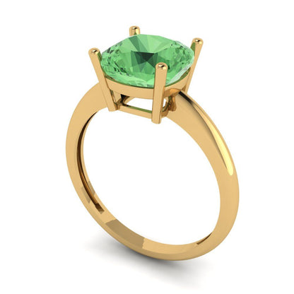 2.5 cttw Zirconia Simulated Green Diamond Solitaire  Engagement Ring - Solid Gold (VVS1, Cushion Cut,8mm)