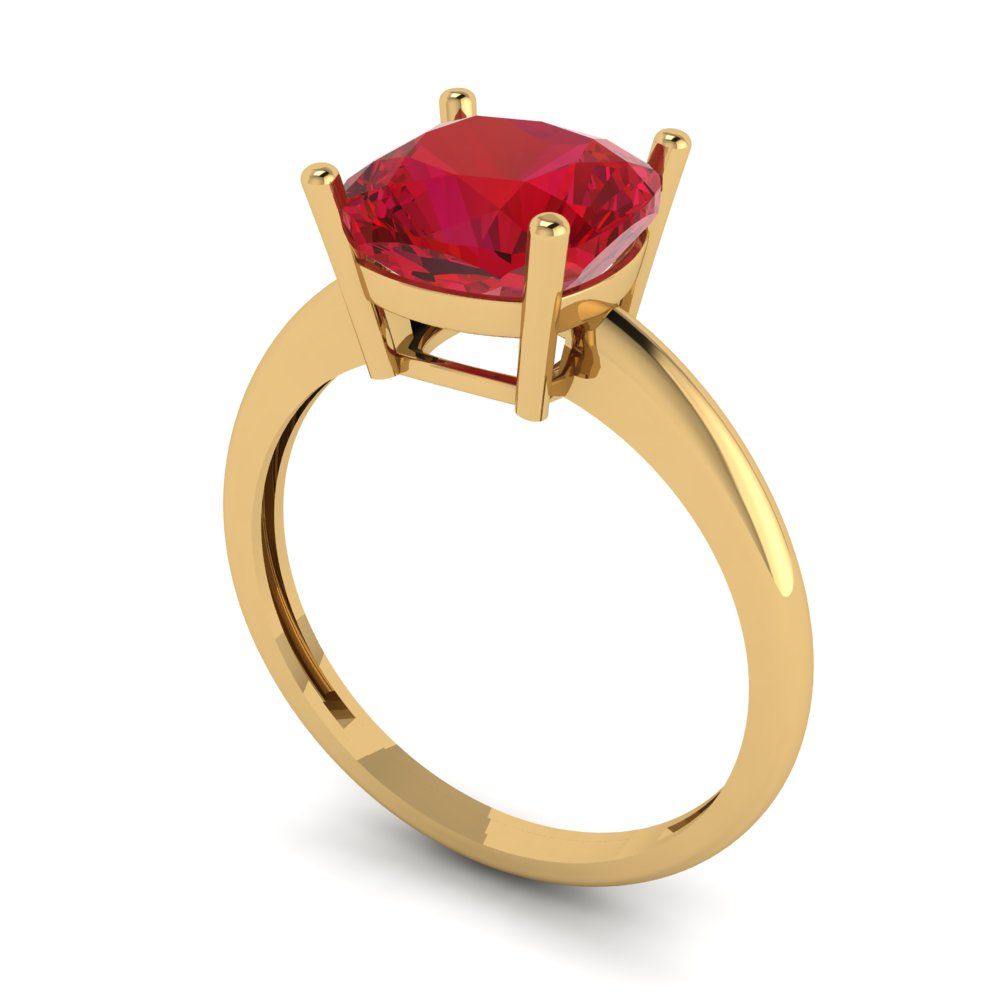 2.5 cttw Simulated Ruby Solitaire  Engagement Ring - Solid Yellow Gold (VVS1, Cushion Cut,8mm)